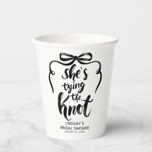 Black Bow She's Tying the Knot Bridal Shower Paper Cups (Front)