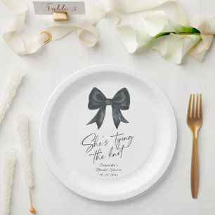 Black Bow She's tying the knot Bridal Shower Paper Plate