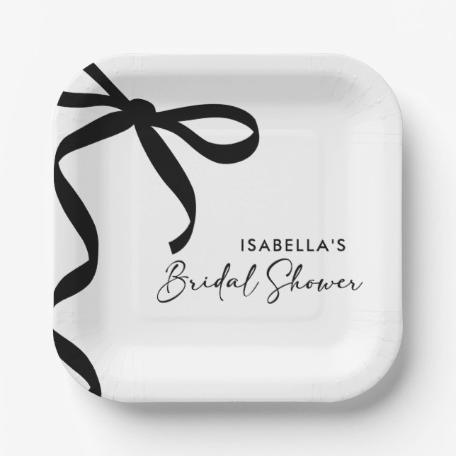 Black Bow She's Tying the Knot Bridal Shower Paper Plate (Front)