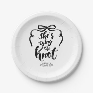 Black Bow She's Tying the Knot Bridal Shower Paper Plate