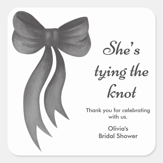 Black Bow She's Tying the Knot Bridal Shower  Square Sticker (Front)