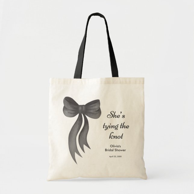 Black Bow She's Tying the Knot Bridal Shower  Tote Bag (Front)