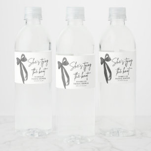 Black Bow She's Tying the Knot Bridal Shower  Water Bottle Label