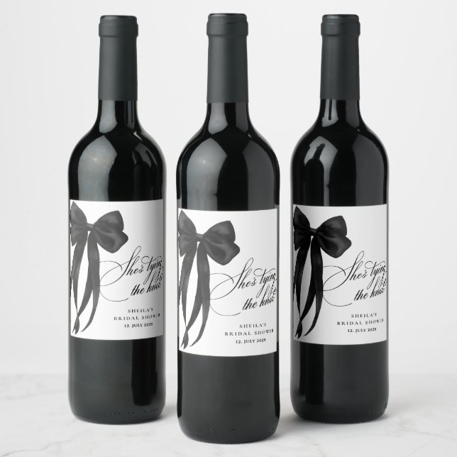 Black Bow She's Tying The Knot Bridal Shower Wine Label (Bottles)