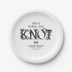 Black Bow She's Tying the Knot Chic Bridal Shower Paper Plate