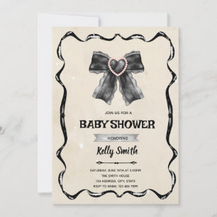 Black bow shower invitation