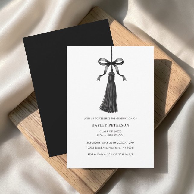 Black Bow Tassel Modern College Graduation Party Invitation (Creator Uploaded)