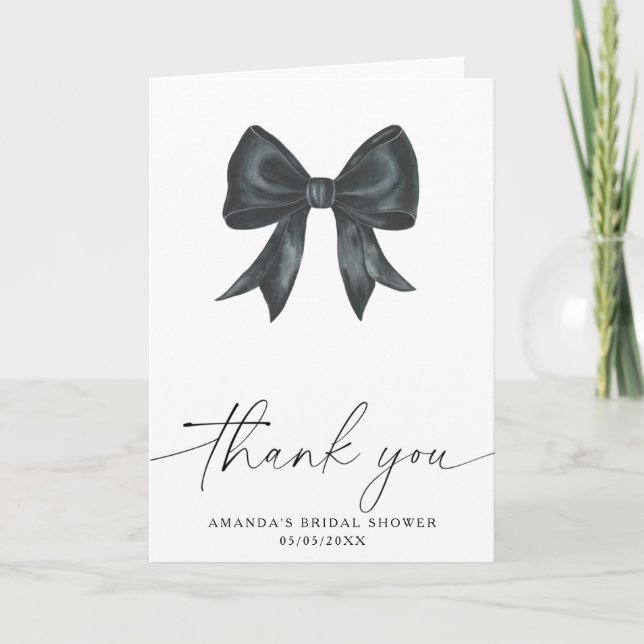 Black Bow Thank you Bridal shower  Card (Front)