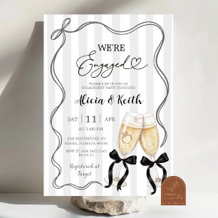 Black Bow They're tying the knot Engagement Party  Invitation