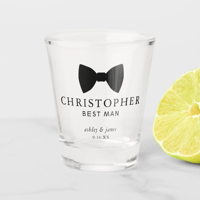 Black Bow Tie Best Man Personalized Wedding Shot Glass (Front)
