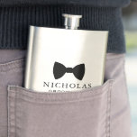 Black Bow Tie Groomsman Personalized Wedding Hip Flask<br><div class="desc">Customizable flask featuring black bow tie illustration and classic typography with brides and grooms name and date. This flask will be a perfect wedding keepsake for your wedding party.</div>