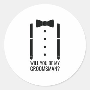 Black Bow Tie Personalized Groomsman Proposal Classic Round Sticker