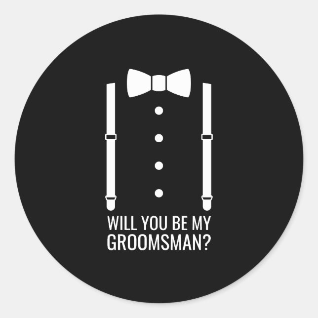 Black Bow Tie Personalized Groomsman Proposal Classic Round Sticker (Front)
