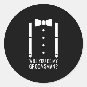 Black Bow Tie Personalized Groomsman Proposal Classic Round Sticker