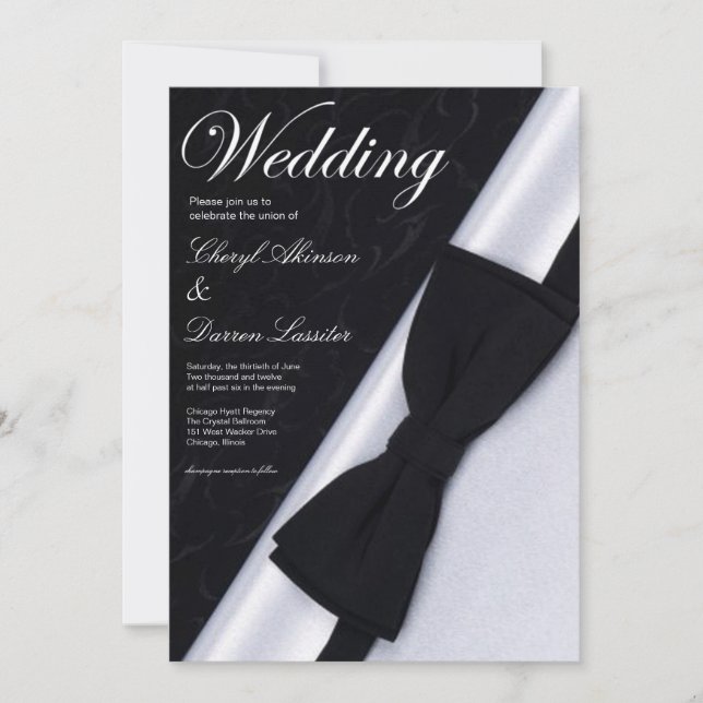 black bow tie wedding invitation (Front)