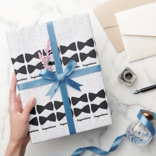 Black Bow Ties on White with Changeable Greeting Wrapping Paper