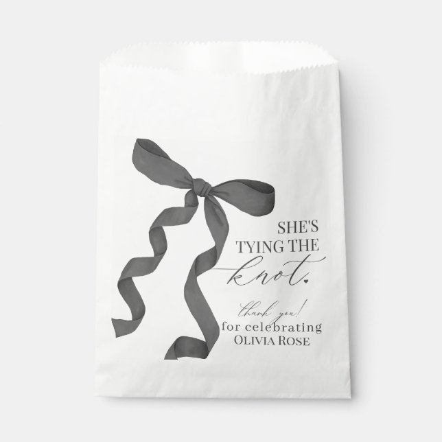 Black Bow Tying the Knot Bridal Shower Dessert  Favour Bag (Front)