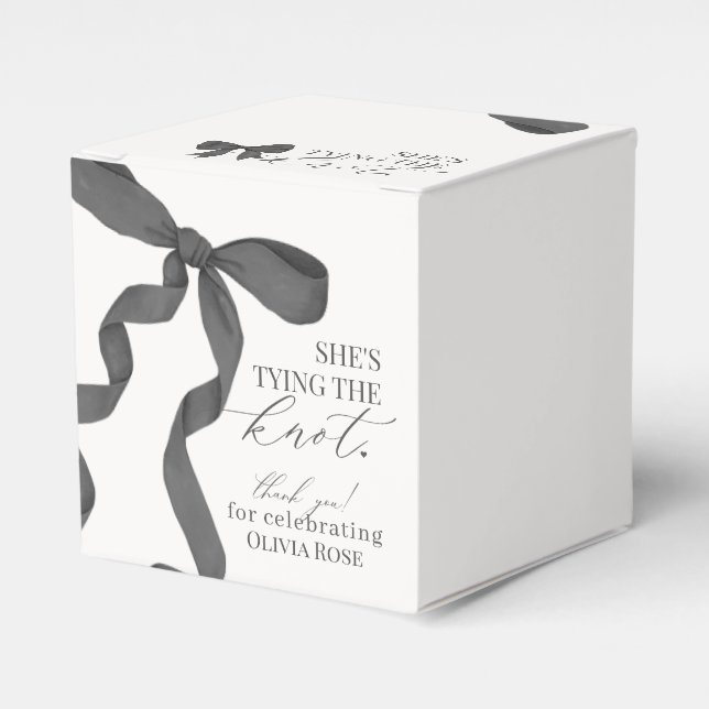 Black Bow Tying The Knot Bridal Shower Gift Favor Box (Front Side)