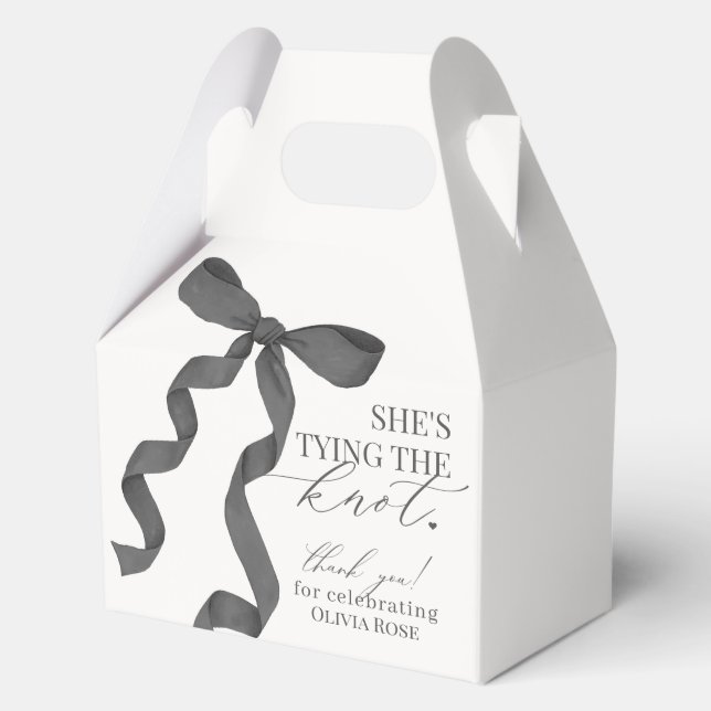 Black Bow Tying the Knot Bridal Shower Gift Favor Box (Front)
