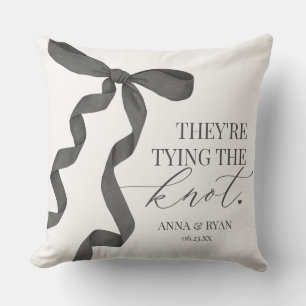 Black Bow Tying the Knot Bridal Shower Gift Throw Pillow