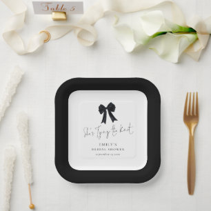 Black Bow Tying The Knot Bridal Shower Paper Plate