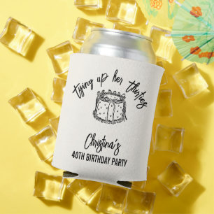 Black Bow Tying Up Her Thirties 40th Birthday Can Cooler