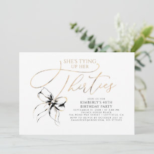Black Bow Tying up Her Thirties 40th Birthday  Invitation