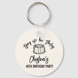 Black Bow Tying Up Her Thirties 40th Birthday Keychain