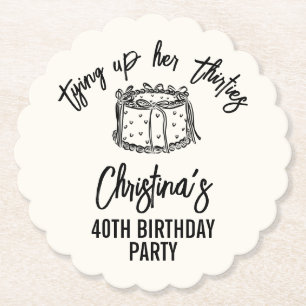 Black Bow Tying Up Her Thirties 40th Birthday Paper Coaster