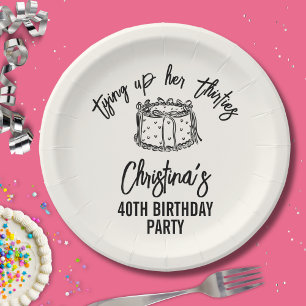 Black Bow Tying Up Her Thirties 40th Birthday Paper Plate