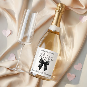 Black Bow Tying Up Her Thirties 40th Birthday Sparkling Wine Label