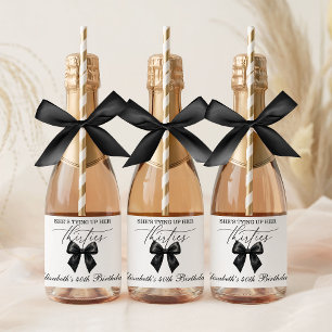 Black Bow Tying Up Her Thirties 40th Birthday Sparkling Wine Label