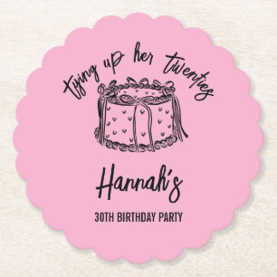 Black Bow Tying Up Her Twenties 30th Birthday Paper Coaster