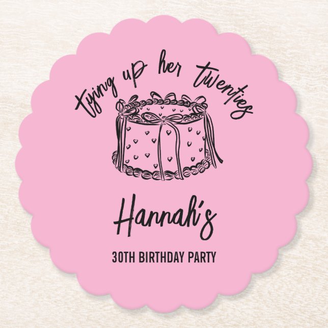 Black Bow Tying Up Her Twenties 30th Birthday Paper Coaster (Front)