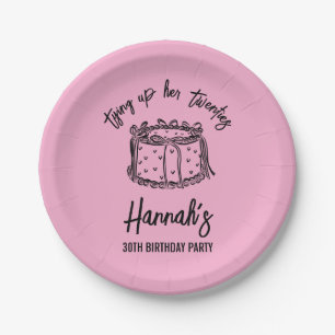 Black Bow Tying Up Her Twenties 30th Birthday Paper Plate