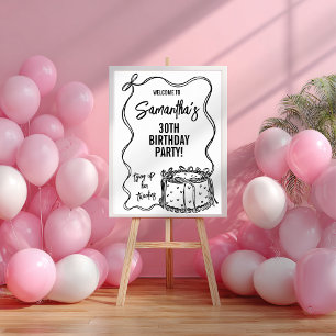 Black Bow Tying Up Her Twenties 30th Birthday Sign