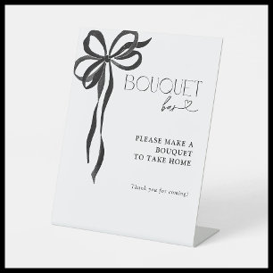 Black Bow Watercolor Bridal Shower Bouquet Bar Pedestal Sign