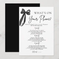 Black Bow What's On Your Phone Bridal Shower Game