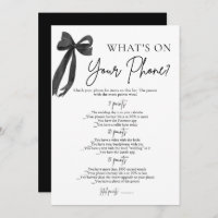 Black Bow What's On Your Phone Bridal Shower Game
