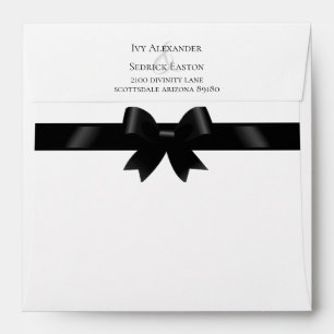 Black Bow & White Classic Square Wedding Envelope