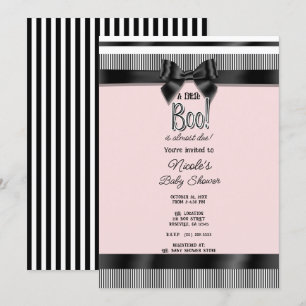 Black Bow White Pink Halloween Baby Shower Invitation
