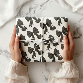 Black Bow with Gold Glitter Glamour Wrapping Paper
