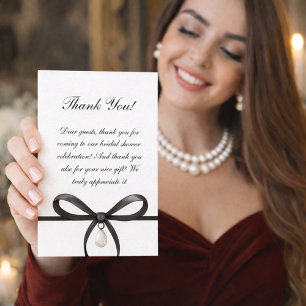 Black Bow With Pearl Old Money Style Bridal Shower Thank You Card