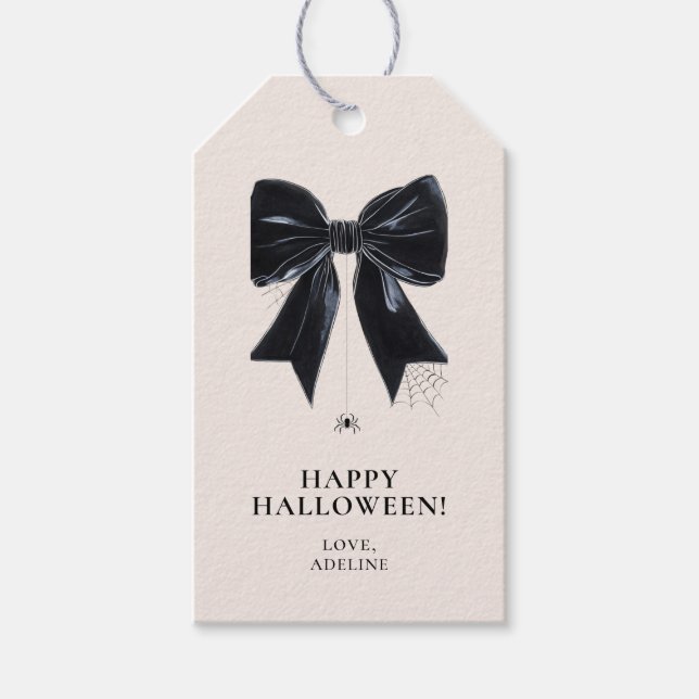 Black Bow with Spider Happy Halloween Gift Tag (Front)