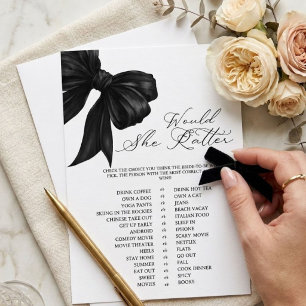 Black Bow Would She Rather Bridal Shower Game Invitation