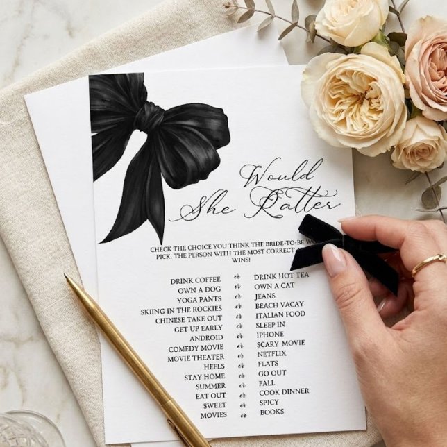Black Bow Would She Rather Bridal Shower Game Invitation (Creator Uploaded)