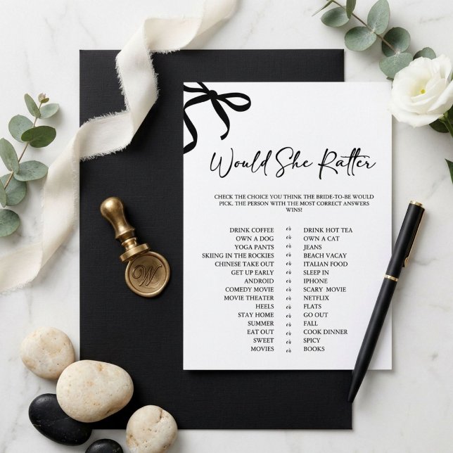 Black Bow Would She Rather Bridal Shower Game Invitation (Creator Uploaded)