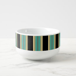 Black Bowl with Blue, Beige & Brown Accents