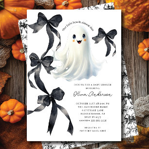 Black Bows Ghost Baby Shower Invitation