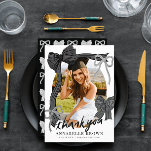 Black Bows Photo Graduation Thank You Card